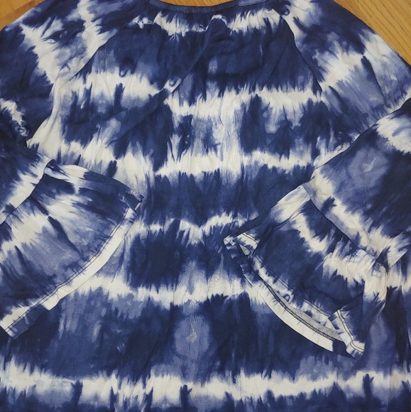 NWOT MICHAEL Michael Kors Blue & White Peasant-Style Tie Dye Top – Size L - Picture 6 of 9
